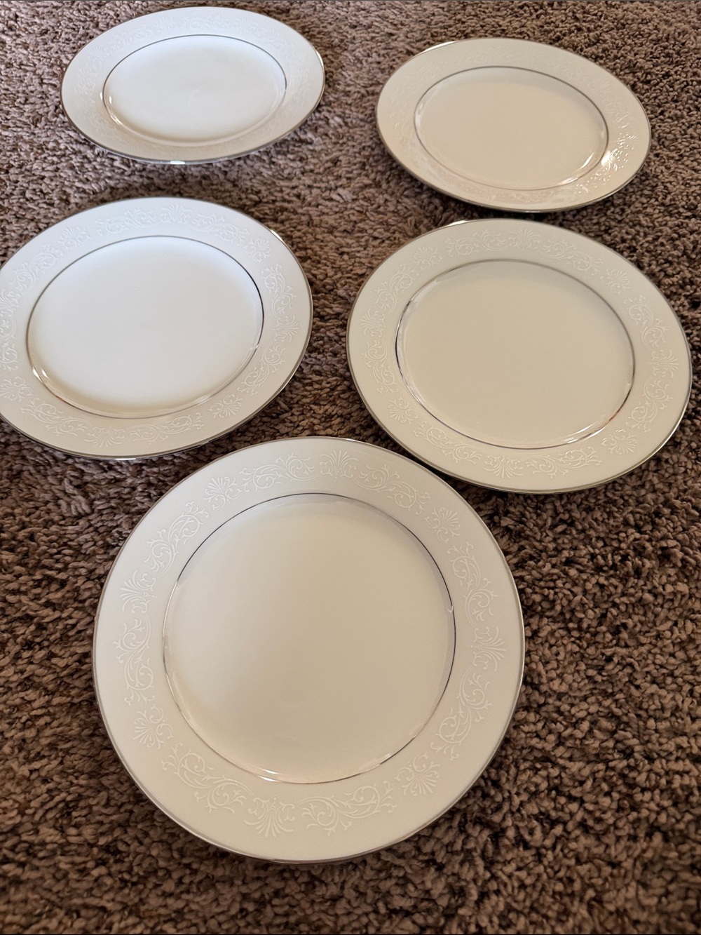 Classic White Porcelain Dinner Plates with Silver Trim 8 inches across